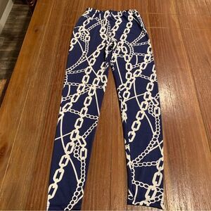 Yelete Women’s Navy White Chain Link Printed Leggings Skinny Pants One S…